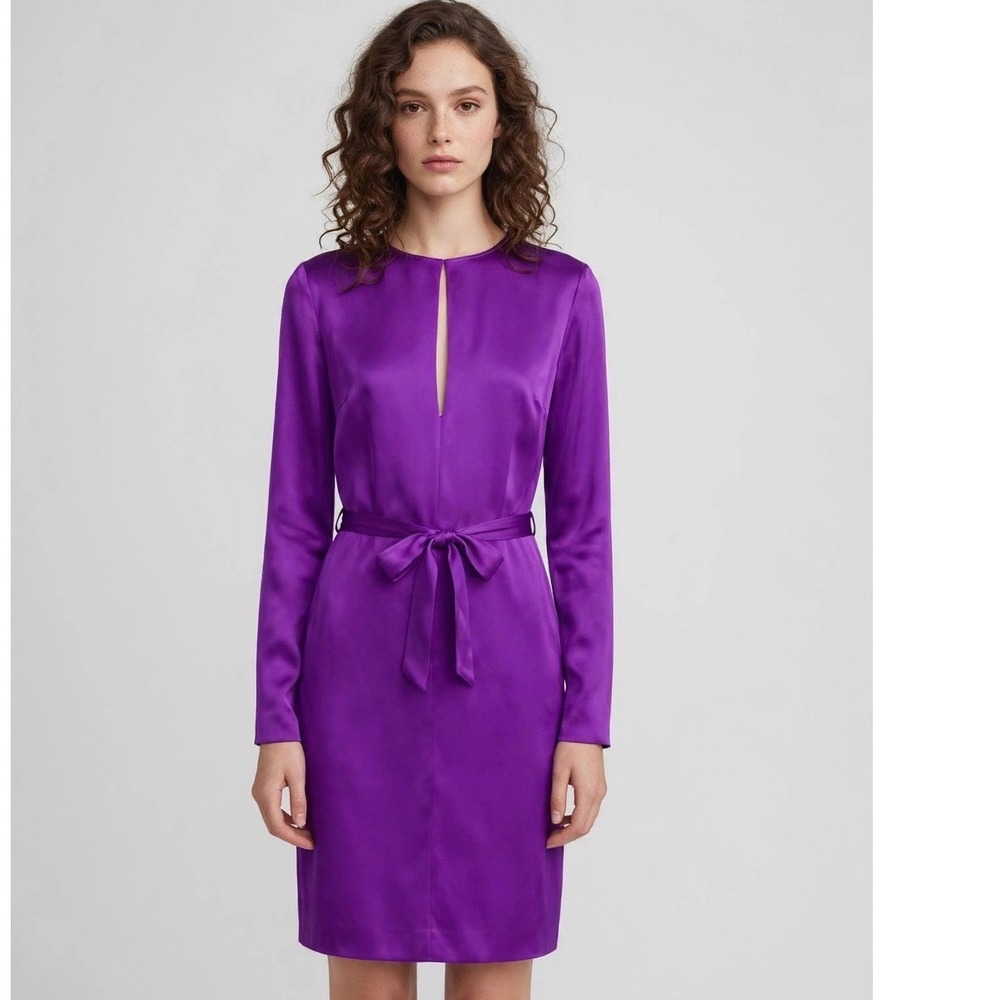 Adam Lippes Purple Silk Long Sleeve Mini Dress Cocktail Party Size 4